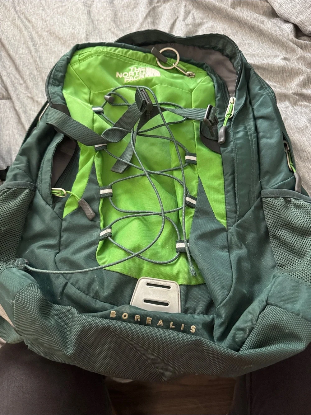 The North Face Borealis Backpack in Dark Green & Lime